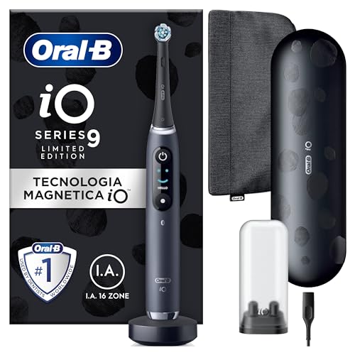 Oral-B Spazzolino Elettrico Ricaricabile iO 9 Nero Edizione Limitata, 1 Testina Di Ricambio, 1 Custodia Da Viaggio, 1 Astuccio Magnetico. 1 Spazzolino