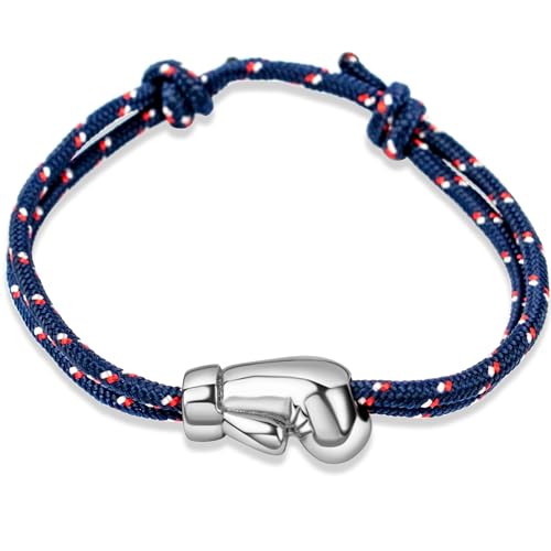 Ernestine - Bracelet Boxe acier inoxydable réglable - Idée cadeau boxeur homme sport combat - Bracelet gant de Boxe sport - Cadeau Homme Noël anniversaire fête des pères - garçon bijoux sports