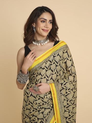 Image of RATAN Women's Pure Soft Cotton Saree with Blouse Piece | Lightweight Breathable Daily Wear Cotton Saree | Traditional Printed Saree for Office Casual & Summer Wear