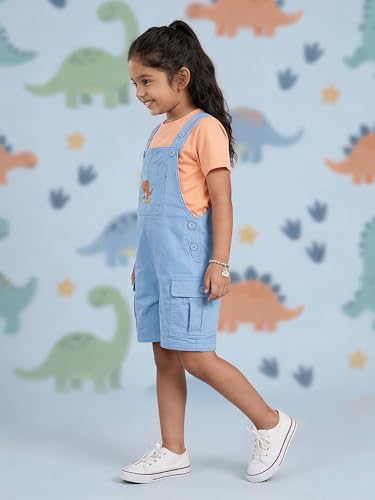 Image of KiddoPanti Unisex Denim Cargo Dungaree Shorts | 69.1% Cotton 29% Spun Poly 1.9% Spandex | Above Knee Length | Soft Breathable Summer Dungaree