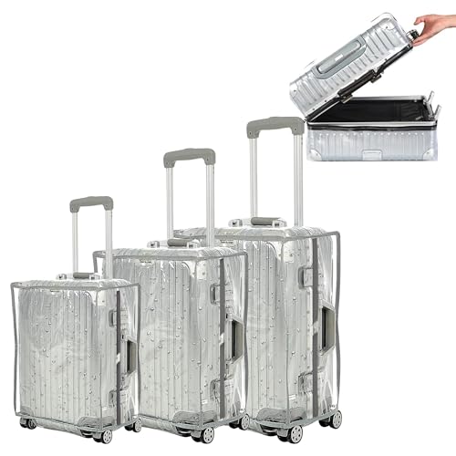 Image of Pack of 3 Zippered Clear PVC Suitcase Covers - Waterproof and Dustproof Protectors for Wheeled Luggage (28 inch, 24 inch and 20 inch)