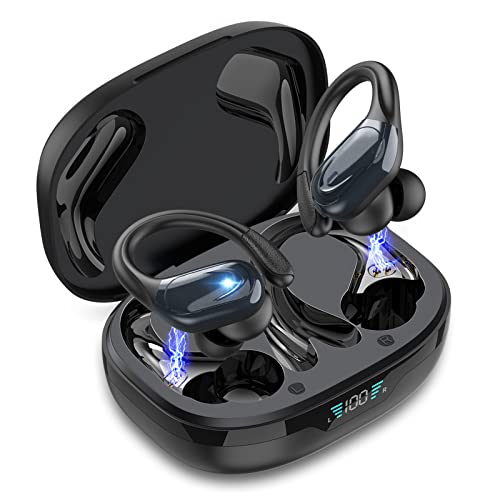 RMAI Bluetooth Kopfhörer Sport, In Ear Bluetooth 5.1 Kabellos Sport Kopfhörer, Geräuschunterdrückung Wireless Stereo Earbuds, 70H Spielzeit LED Anzeig IPX7 Wasserdicht Ohrhörer mit HD Mikrofon Schwarz Cover