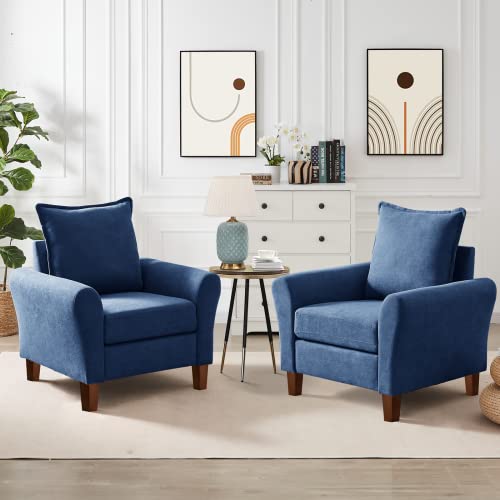 Pingliang Home Accent Chair, Modern Linen Sofa Chair Single Armchair Comfy Upholstered Arm Chair For Living Room Bedroom Small Space, Navy Blue #TOP2
