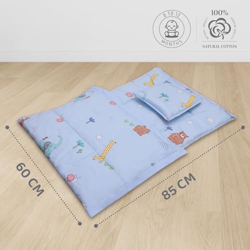 Image of R for Rabbit Snuggy Cozy Baby Bedding Set, 100% Cotton Portable Mattress Set, Travel-Friendly Soft Toddler Bed 60x85 cm, Set of 3 Pieces (Sky Blue)