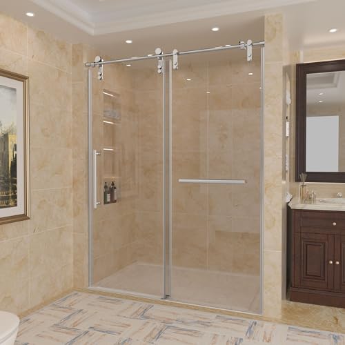 Trumbeak Shower Door 56-60 Inch W X 76 Inch H Frameless Shower Door,Sliding Shower Door With 5/16"(8Mm) Clear Tempered Glass,Glass Shower Door W/Seal Strip Parts And Handle,Stainless Steel Hardware,Silvery thumb #6