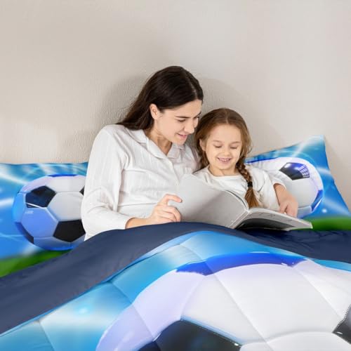Image of Feelyou 3D Soccer Comforter Set Queen Size Kids Football Pattern Games Bedding Set for Boys Girls Sports Theme Duvet Quilt Room Decor