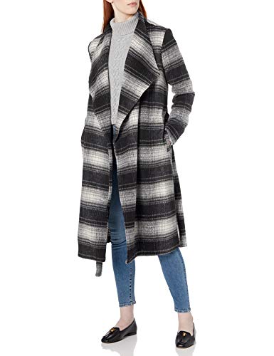 BB Dakota Women's Sison Drape Front Plaid Coat, Black, Medium