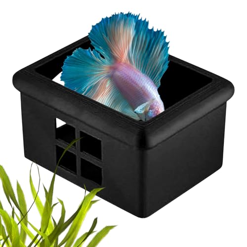 フローティングベタ隠れ家 - フローティングベタ隠れ家兼給餌ケーブ - 小型水槽用洞窟装飾繁殖ボックス ウィンドウ付き 宿泊施設 オフィス 居間