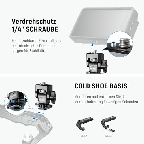 NEEWER Feldmonitorhalterung mit Cold Shoe(2er),1/4" Schraube für 5" & 7" Kamera Monitor Mount… – Ansicht 6
