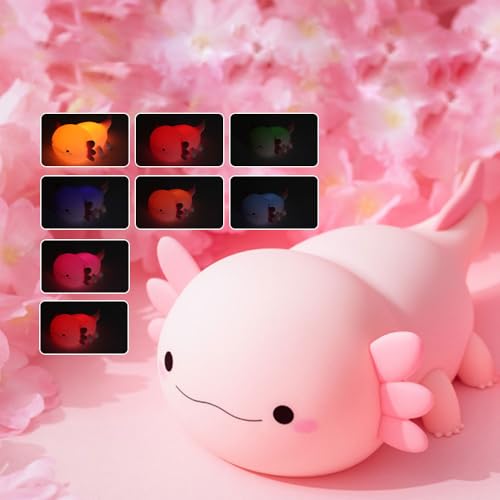 Image of IFTHFOUR Axolotl Night Light - Cute Rechargeable Dimmable Silicone Lamp, Kawaii Room Decor for Kids Girls Boys
