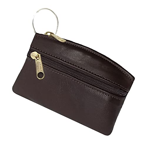 Monedero Mujer y Hombre Piel Auténtica, Tarjetero Monedero pequeño Llavero (Marrón)