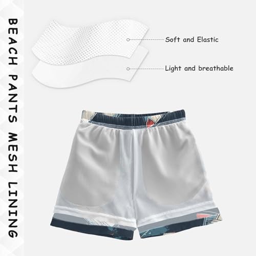 Boys Beach Board Shorts Rocket Blue Space Graffiti Swim Trunk Teen Swimwear4