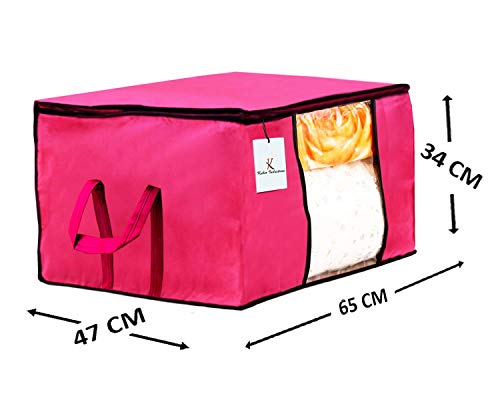 Image of Kuber Industries Non Woven 6 Pieces Saree Cover and 3 Pieces Underbed Storage Bag, Cloth Organizer for Storage, Blanket Cover Combo Set (Pink) -CTKTC38484