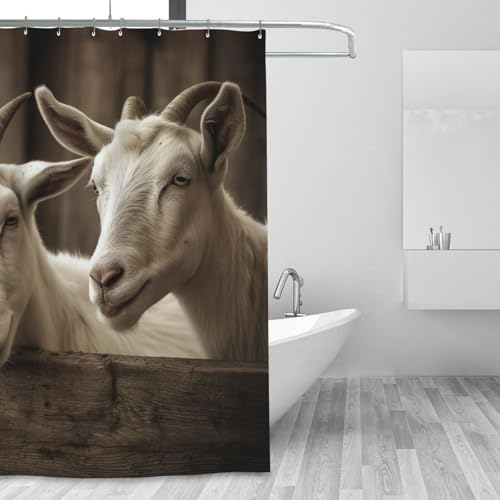 Rideau de douche imperméable chèvre blanche 183x183cm avec 12 crochets