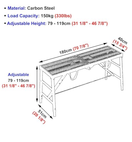 Andamios Multiusos, Plataforma metálica Plegable para Andamios, Escalera de Plataforma de Trabajo Antideslizante, Banco de Trabajo para Interiores y Exteriores para escal