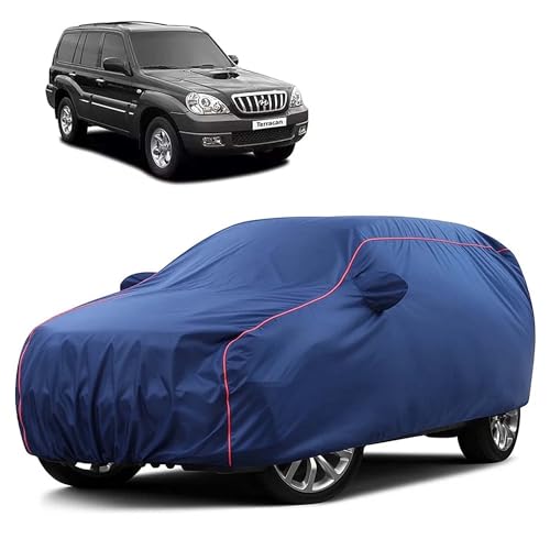 Image of Sulfar 100% Water Resistant Car Body Cover Compatible with Mirror for Hyundai Terracan (Triple Stitched, Full Bottom Elastic, Blue Taffeta with Red Piping)