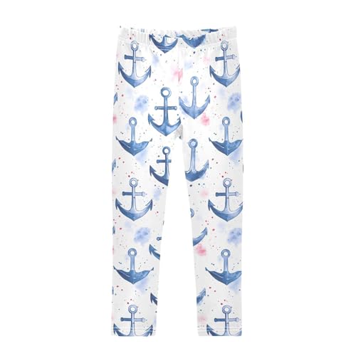 Girls' Leggings Children's Yoga Pants Skinny Printed Dance Anchor Blue Watercolor Comfortable 4T
