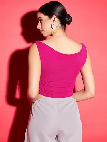 Image of Uptownie Women Top | Stretchable Cowl Neck Ruched Design | Sleeveless & Knitted Fabric for Casual Soft & Comfortable