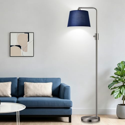 Image of Nintiue Dimmable Floor Lamp, 1000 Lumens LED Edison Bulb Included, Brushed Nickel Arc Standing Tall Floor Lamp with Blue Shade for Living Room Bedroom Office Dining Room