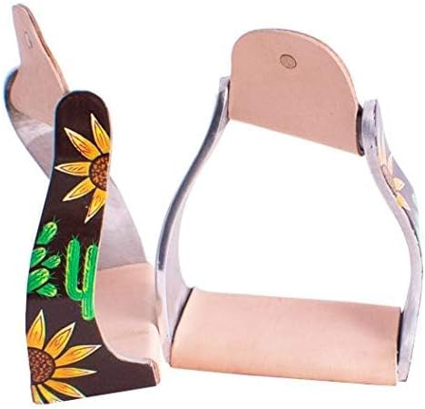 Showman Lightweight Twisted Angled Aluminum Stirrups w/Sunflower & Cactus Overlay