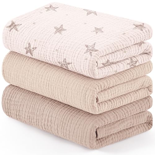 Image of Susurration Muslin Receiving Blanket,100% Cotton Swaddle Blankets for Newborn Soft Thin Swaddle for Unisex Newborn 38x40inch (Pink Stars)