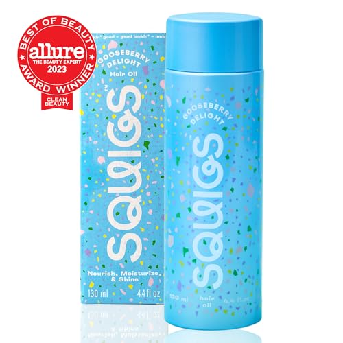 Image of Squigs Hair Growth Oil for Dry & Damaged Hair - with Amla, Castor & Coconut Oil Blend for Frizz Control, Hydration & Scalp Treatment - Pre-Wash & Styling Treatment - 130ml