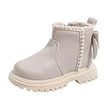 Toddler Girls Combat Ankle Boots,Kids Fall Winter Athletic Hiking Work Boots, Waterproof Leather Side Zipper Outdoor Shoes,Casual Fashion Round Toe Goth Outdoor Booties Beige