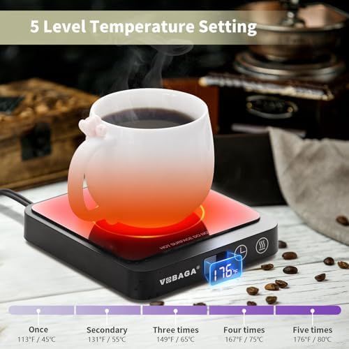 VOBAGA Mug Warmer, Coffee Cup Warmer for Desk with 5 Temp Settings & 2-12H Timer, Smart Candle Warmer & Coffee Warmer with Display for Fastest Heating Coffee, Cocoa, Ideal Coffee Gifts(No Cup) - 1