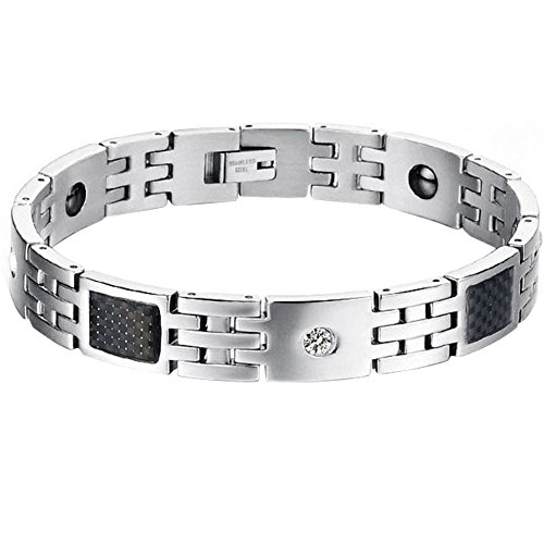 Bracelet Homme Magnétique Anti-Ternissement Acier Inoxydable Carbone Noir