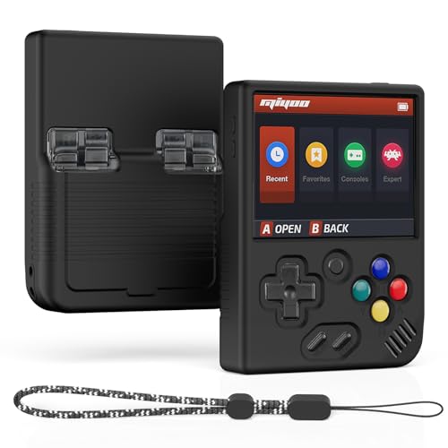 Schutzhülle für Miyoo Mini Plus MOWYEOK Weiche Silikonhülle Mit Stoßdämpfung Anti Rutsch und Anti Kratz Funktion Kompatibel mit Miyoo Mini Plus Hülle mit Schlüsselband Schwarz