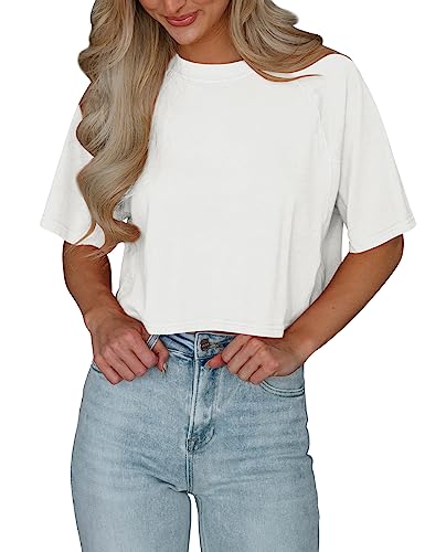 Tankaneo Womens Casual Half Sleeve Cropped T-Shirts Summer Crop Tops Solid Color Round Neck Basic Crop Tees4