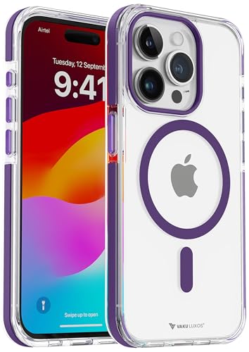 Image of Vaku Luxos Apex Magpro Back Cover Case for iPhone 15 Pro Shockproof Scratch Resistant Slim Thin Military-Grade Protection Support Mag-Safe Wireless Magnetic Charging - Purple