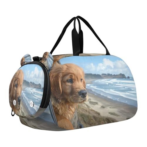 YETTASBIN Sport Travel Duffel Bag for Girls Boys, Dog Large Waterproof Weekender Overnight Bag, Detachable Shoulder Strap Gym Bag with Shoe Compartment & Wet Pocket