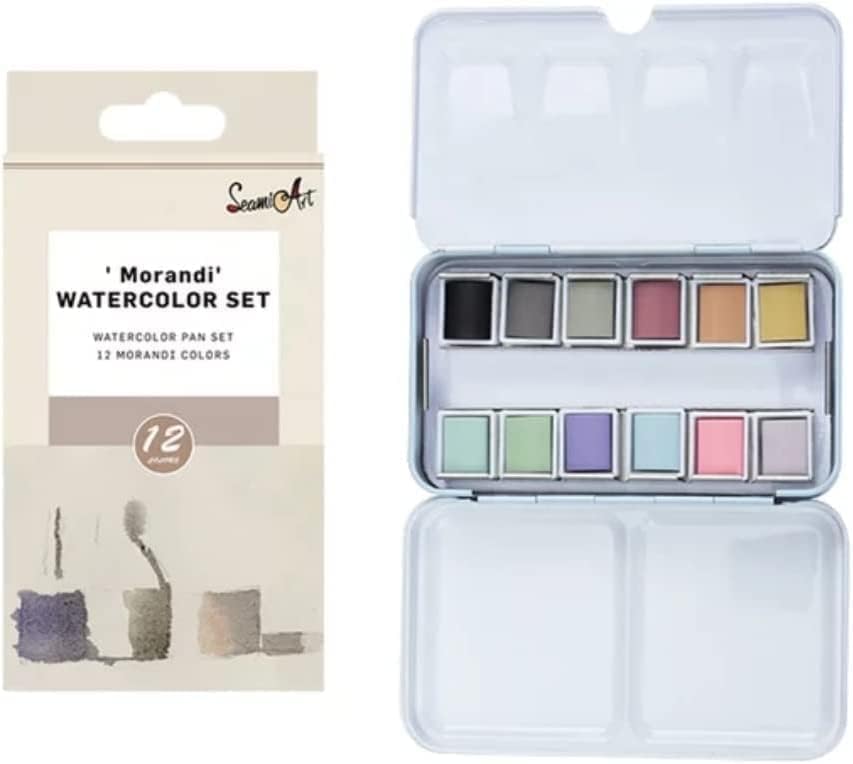 SEAMIART Watercolor Paint Set, 12 morandi Colors Painting for Water Brush Pens and Drawing Pencil, Great for Kids and Adults, Art Supplies, Perfect Starter Kit for Painting