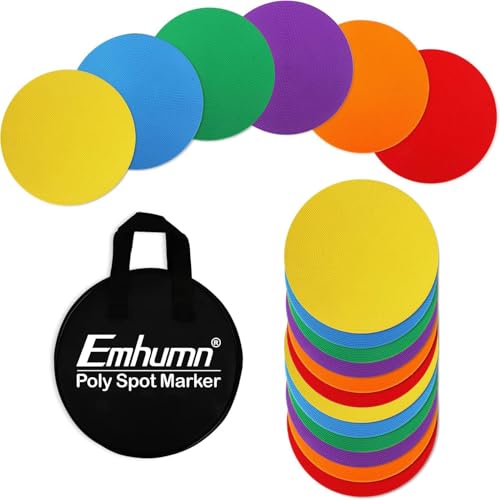 Emhumn 9 Inch Poly Spots Markers for Gym Floor, Non-Slip Rubber Dots Spot Markers for Sports, Round Rubber Circles Floor Dots for Gym Pe Training, Poly Dot Spot for Exercise Dance Agility (12pcs)