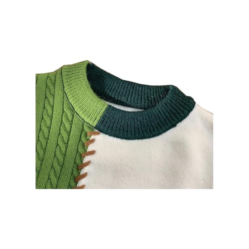 Men's Fashionable and Trendy Patchwork Knit Sweater Color-Blocked Cable-Knit Pullover4