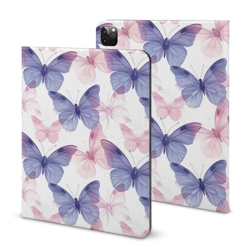 Housse iPad Pro 11 papillon rose bleu pour travailler au café