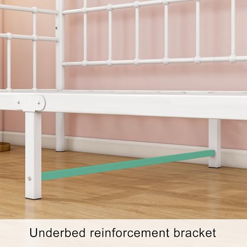 HOMERECOMMEND Tagesbett Bettgestell 90x200 cm,Metallbett Schlafsofa Bett 90x200 cm mit Stauraum unter dem Bett Bettrahmen Jugendbett,Tagesbett Bettrahmen für Schlafzimmer Wohnzimmer,Weiß – Bild 7