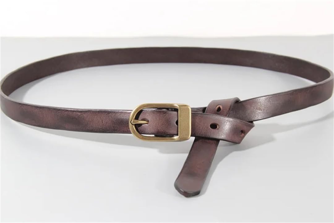 Ceinture rétro en cuir de vachette pour femme avec bouton en cuivre, ceinture de luxe décontractée pour jeans