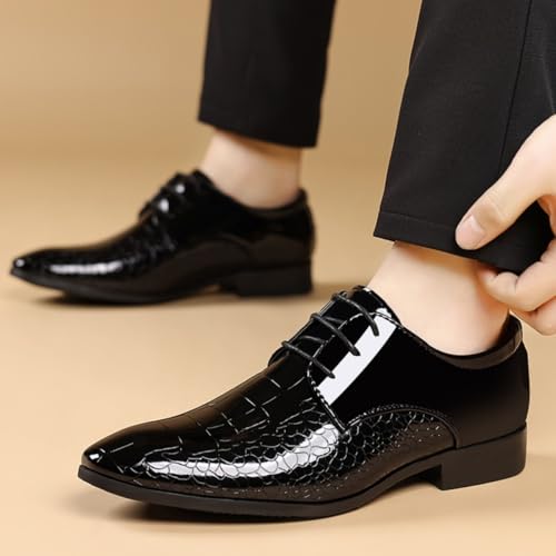 Image of Men's Crocodile Print Patent Leather Oxfords - Formal Business Lace-Up Dress Shoes for Wedding Prom Tuxedo