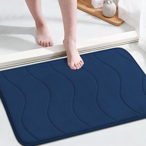 Flamingo P Memory Foam Bath Rugs Soft Absorbent Mat for Bathroom Non Slip Mats, 24x17,Navy