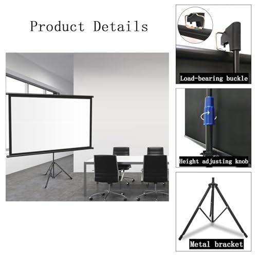 Pantalla de proyector de 72 pulgadas con trípode universal, pantalla portátil ajustable 4:3/16:9 para interior y exterior miniatura 3