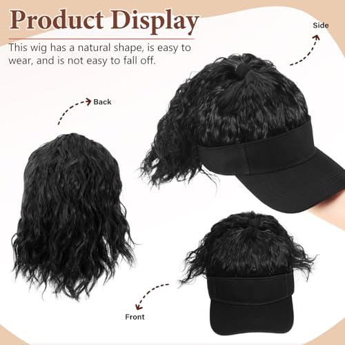 Postiche casquette noire avec queue de cheval bouclée synthétique - 7