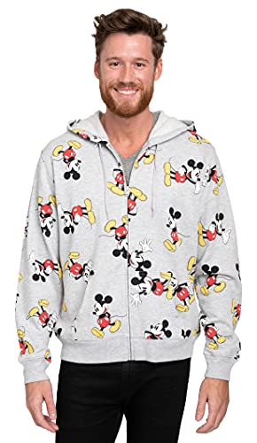 Disney Womens Hoodie Mickey Mouse All Over Print Zip Up (Heather Grey, X-Large) #TOP4