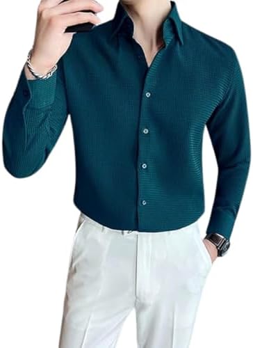 GRECIILOOKS Men's Shirt | Formal Button Down – Slim Fit Office Shirt's for Men | Premiuim Textured Long Sleeve Cotton Blend | Business & Meeting Ready