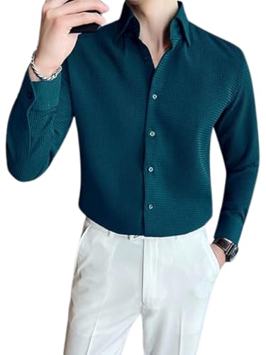 Image of GRECIILOOKS Men's Shirt | Formal Button Down - Slim Fit Office Shirt's for Men | Premiuim Textured Long Sleeve Cotton Blend | Business & Meeting Ready