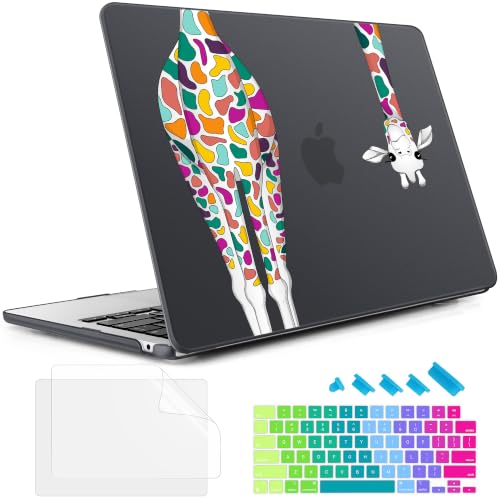 May Chen for M5 MacBook Air 13.6 Inch Case 2026 2025 2024-2022 Release M5 A3449 M4 A3240 M3 A3113 M2 A2681, Plastic Hard Shell Case for MacBook Air 13.6" with Retina Display, Black Colorful Giraffe