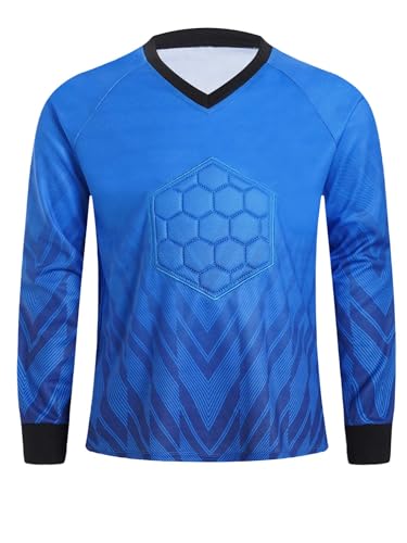 YEAHDOR Kids Boys Long Sleeve Padded Protective Goalkeeper Jersey Goalie Shirts Football Sports Training Tops Blue 16 Years