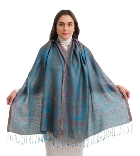 Image of EH KANI GOLD & JAMAWAR SILK SUPER SOFT FLORAL & PAISLEY PASHMINA STOLE SCARF