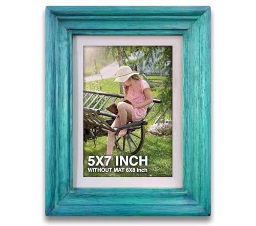 Image of 5 x 7 inch Wooden Photo Frame with Mat, Blue Photo Frame 5 x 7 inch with Mat or 6 x 8 inch without Mat for Wall Decoration, Gallery Walls, Best Wooden Photo Frames for Posters and Photos